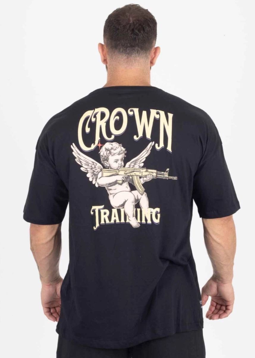 Camiseta oversized crown training bullet wings preta